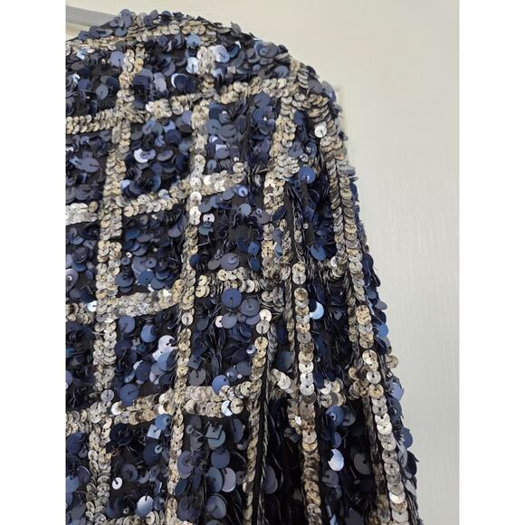 St. John Hand Beading Silk Sequin Rhinestone Navy Formal Evening Jacket, Large - Picture 11 of 14